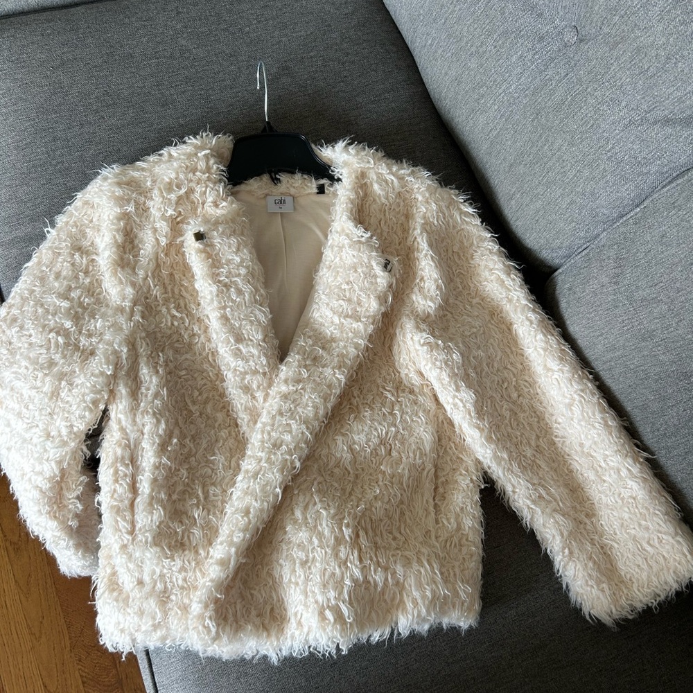 CAbi Cream Textured Jacket, faux fur.
